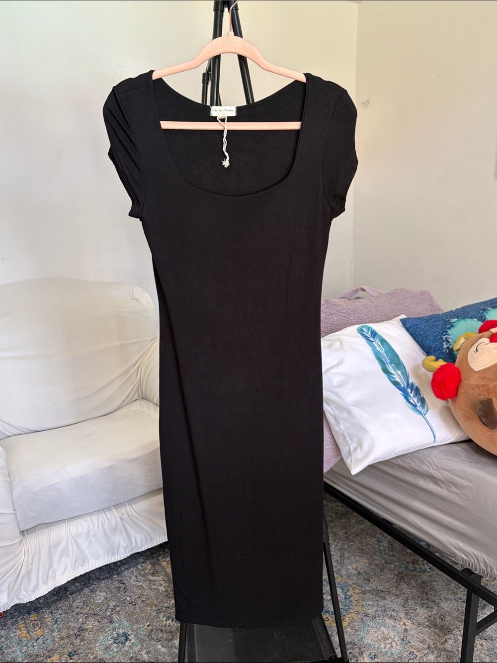 See You Monday Black Scoop Neck Midi Dress